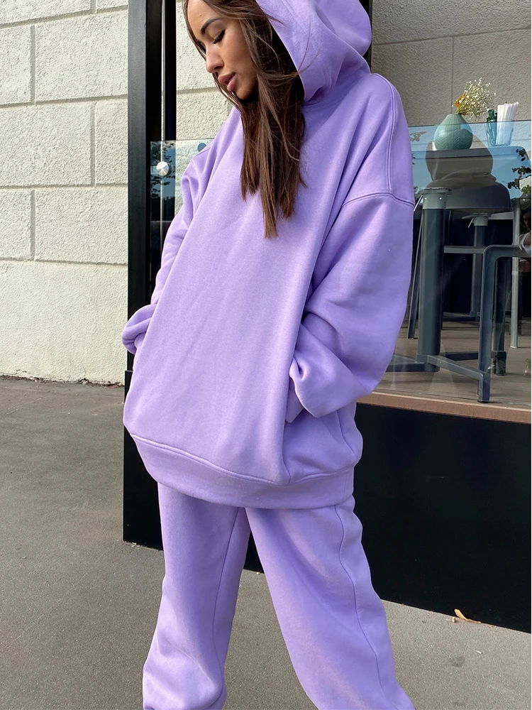 

Tracksuits Women's Oversize Sweatshirt Two Piece Set Casual Fleece Sportswear Pants 2022 Spring Autumn Sweatshirts Home Suit