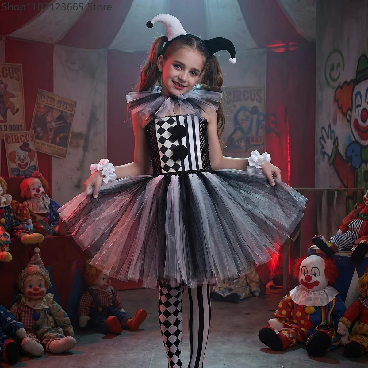 

Chicas Tulle Clown Tutu Cosplay Halloween Fancy Costume Enfant Set Music Festival Circus Stage Performance Carnival Outfit 2026