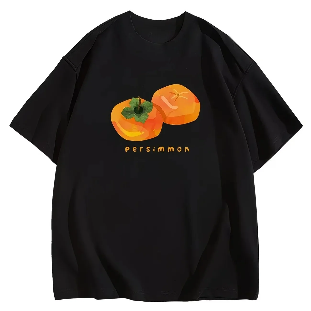 Lucky Persimmon Letter Print Women's Oversized T-shirt Minimalist Fruit Graphic Tee Summer Short Sleeve Casual Fashion Gift Tops