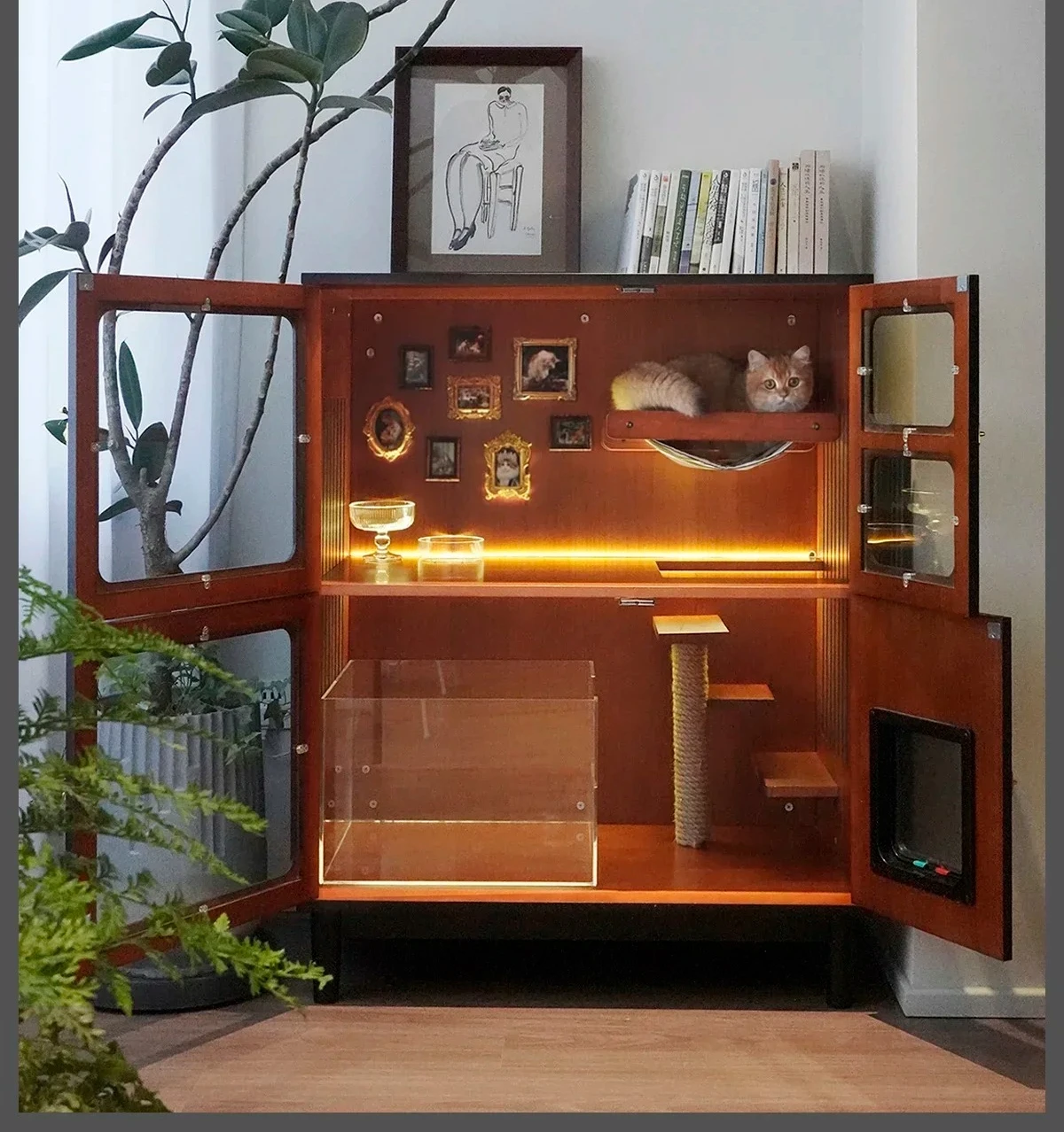 

Cat Nest Double Layer Solid Wood Bedside Cabinet Integrated Cat Scratch Board Furniture Cabinet Four Seasons Universal