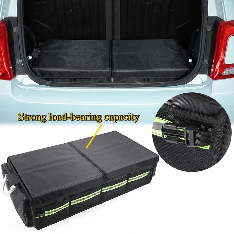 For Fiat 500 70L Car Trunk Organizer Foldable Heavy Duty Durable Sturdy Collapsible Reflective Strip Storage camping toos Box