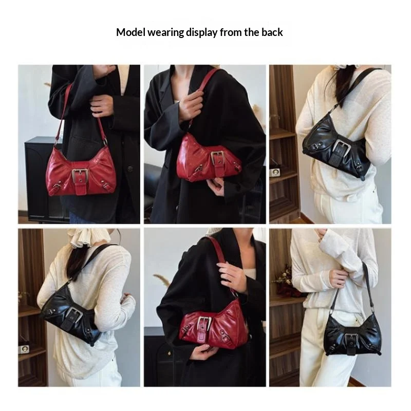 Y2K Retro Pleated Leather Shoulder Bag Handbags For Women Underarm Bag Clutch Handbags For Travel Work Shopping Chain Tote Purse view 6