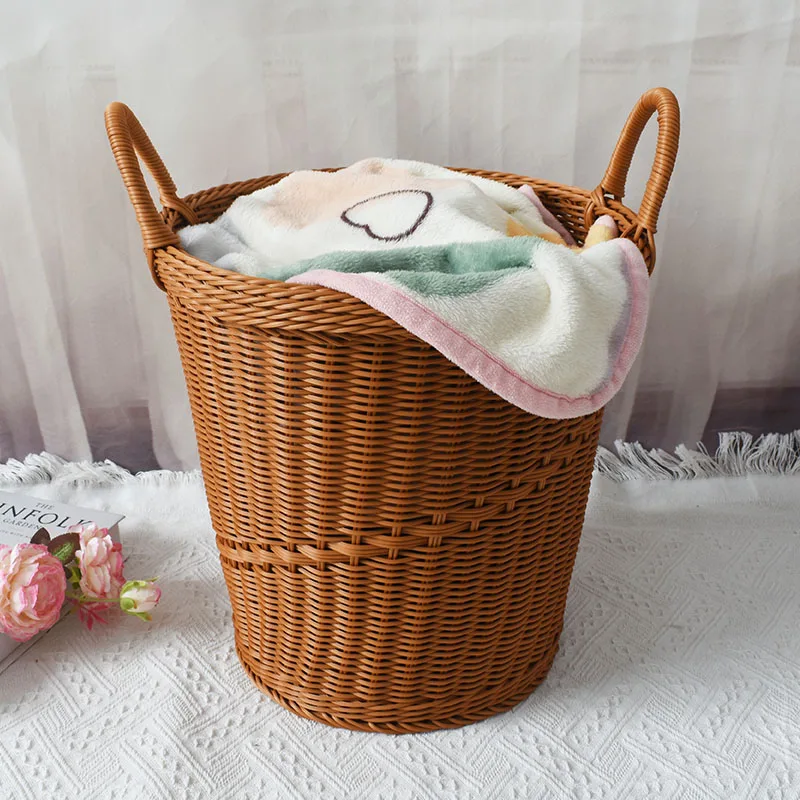 

New product imitation rattan handmade woven basket, dirty clothes basket, storage and organization basket, double handle bathroo