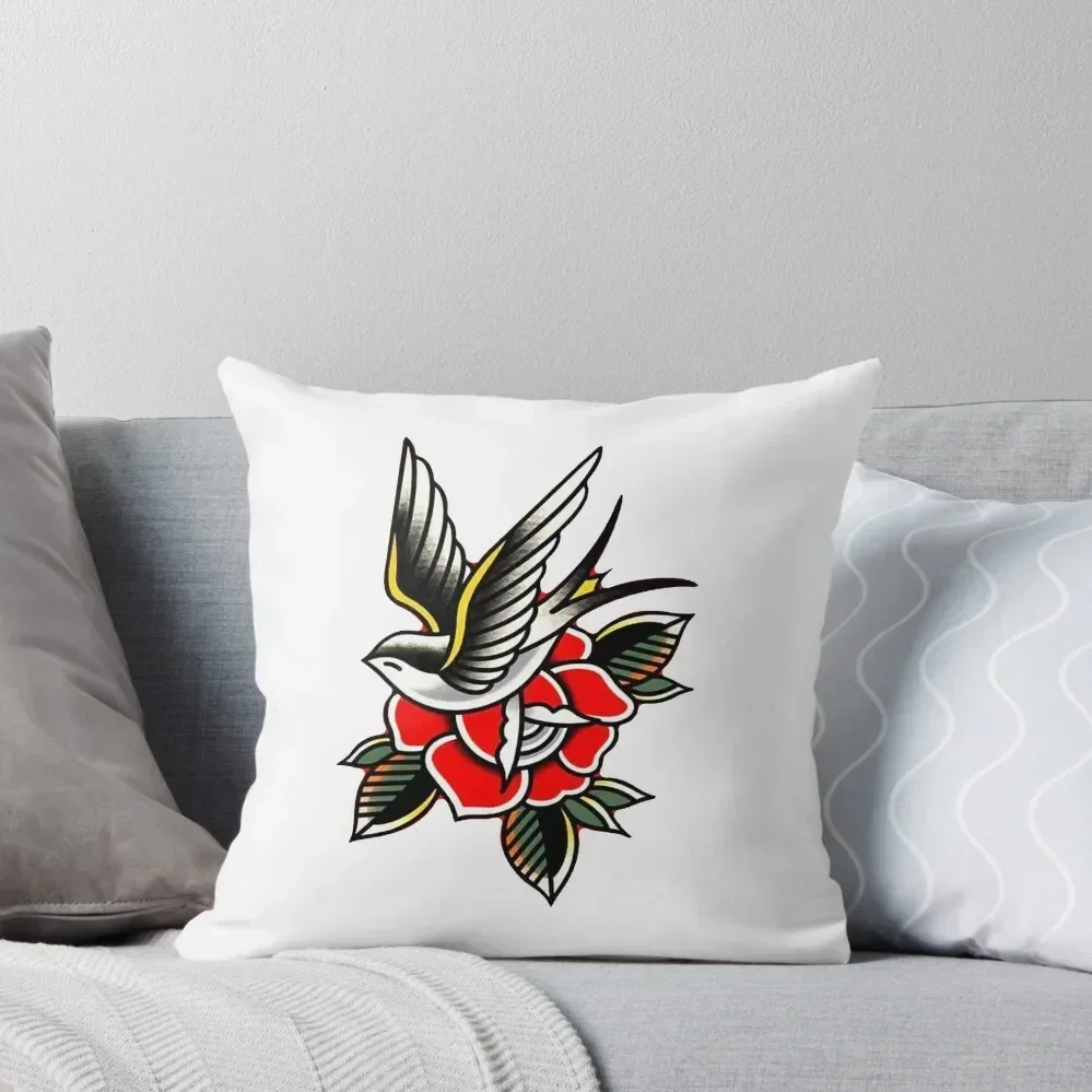 

Traditional Swallow Flying Around Red Rose Tattoo Throw Pillow Decorative Pillow Covers For Sofa Marble Cushion Cover pillow