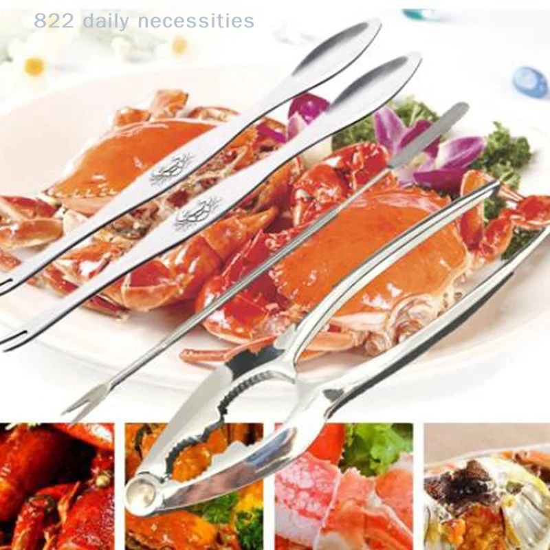 4 Pcs Seafood Tool Set Crab Shrimp Pliers Fork Spoon Nutcracker Kitchen Accessories for Lobster Crab Shrimp Fruit Cracking