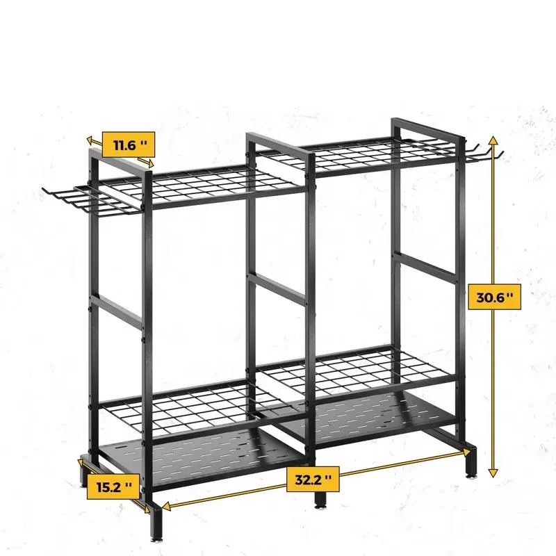 Custom Metal Garden Tool Organizer Bracket Corner Rolling Garden Tool Storage Rack with Wheels