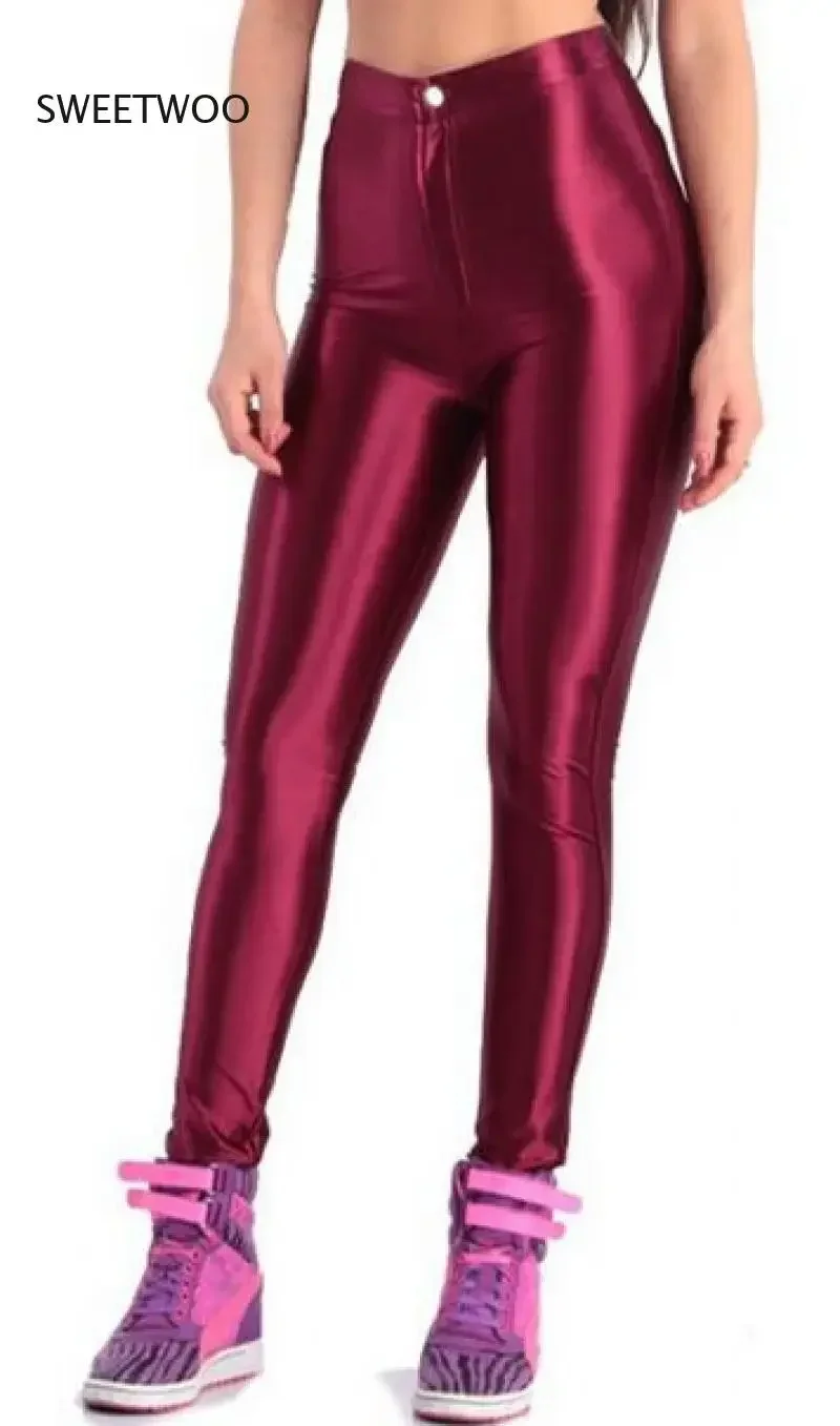 2025 American Style Pencil Pants Shiny Disco Pants High Waist Women\\'s Trousers Leggings Pants