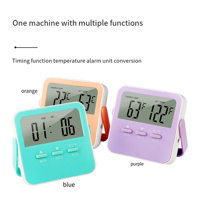 A42Z-Digital Food Thermometer Cooking Temperature Alarm Cooking Timer With LED Display Stainless Steel Probe