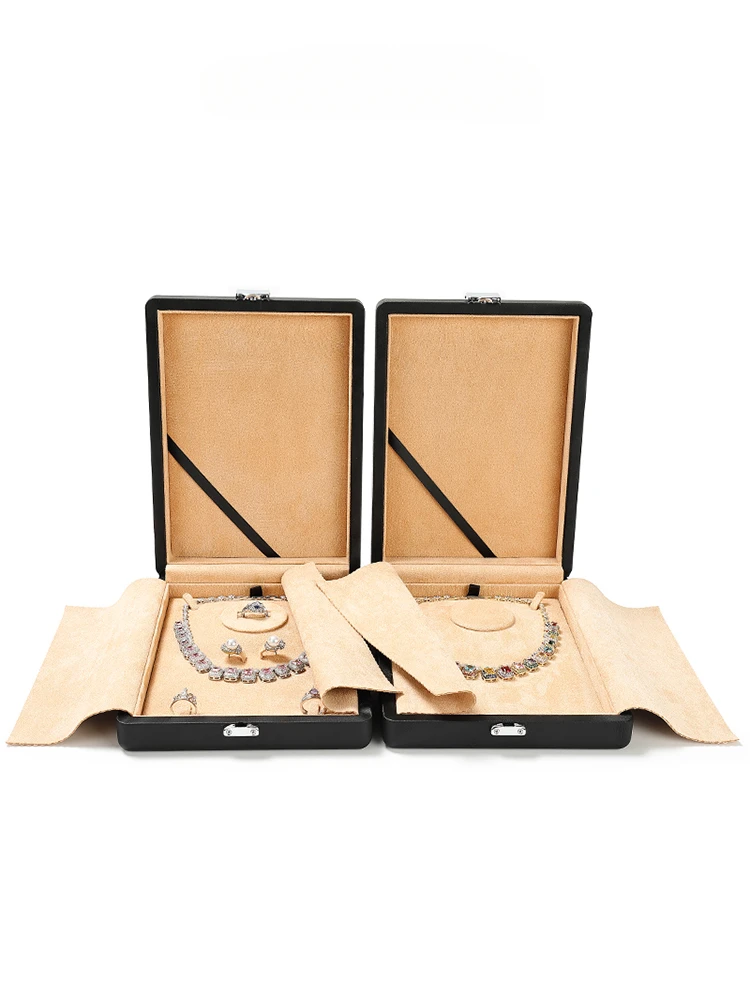 

High grade jewelry box, leather three gold jewelry storage box, ring earrings, necklace storage set, gift box