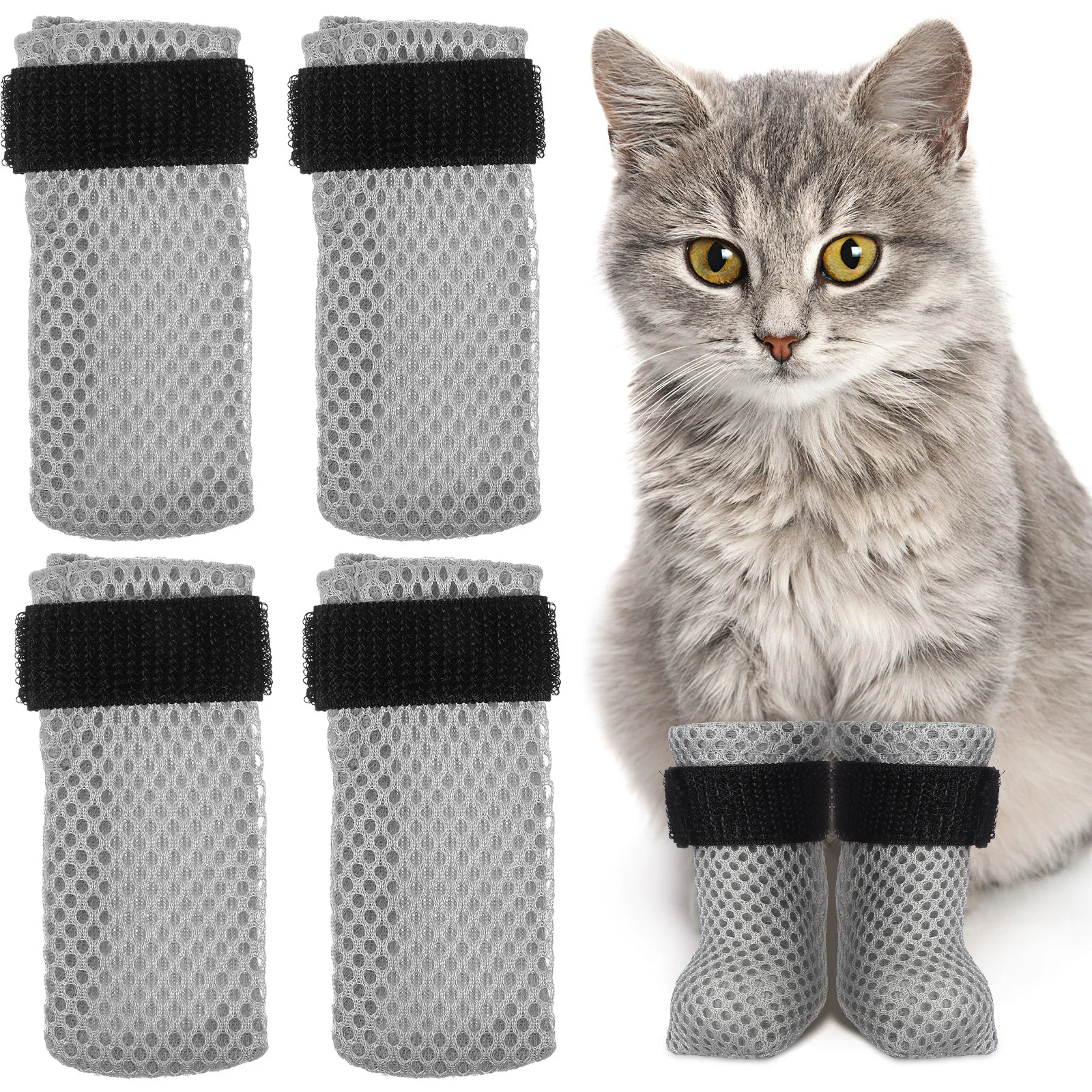

4Pcs Cat Claw Caps Breathable Mesh Foot Covers Socks Elastic Band Adjustable Anti Scratch Floor Protector Socks for Cats