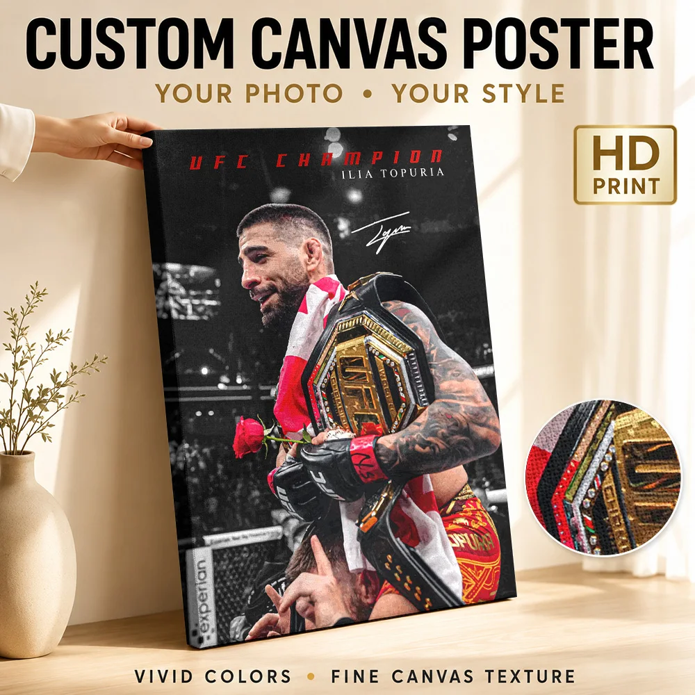 Ilia Topuria MMA Champion Canvas Painting Poster Customized Photo Sports Portrait Canvas Wall Art for Game Room Man Cave Decor