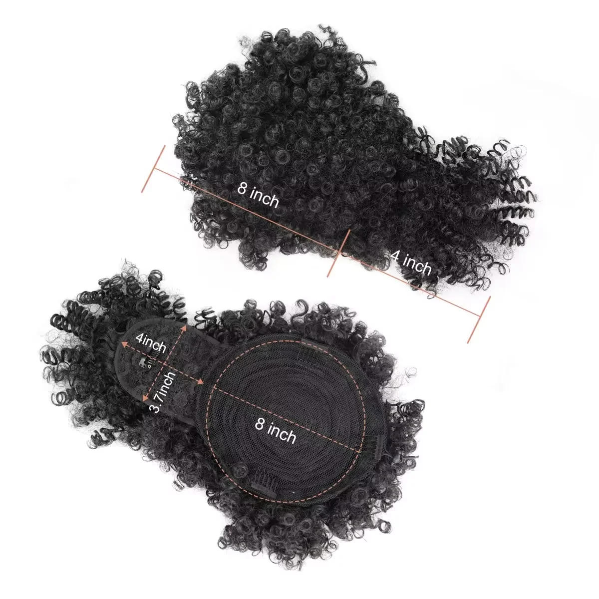 Moño de pelo rizado sintético para mujer, coleta Afro Puff con cordón y flequillo, extensión con Clip