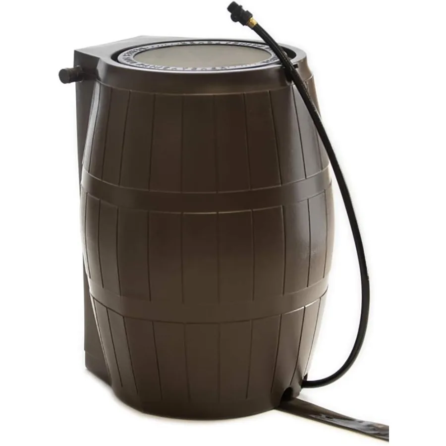 FCMP Raincatcher para exteriores 4000, contenedor de agua de lluvia con respaldo plano con espigas laterales, pantalla de malla para jardín y manguera de desbordamiento y kit de enlace