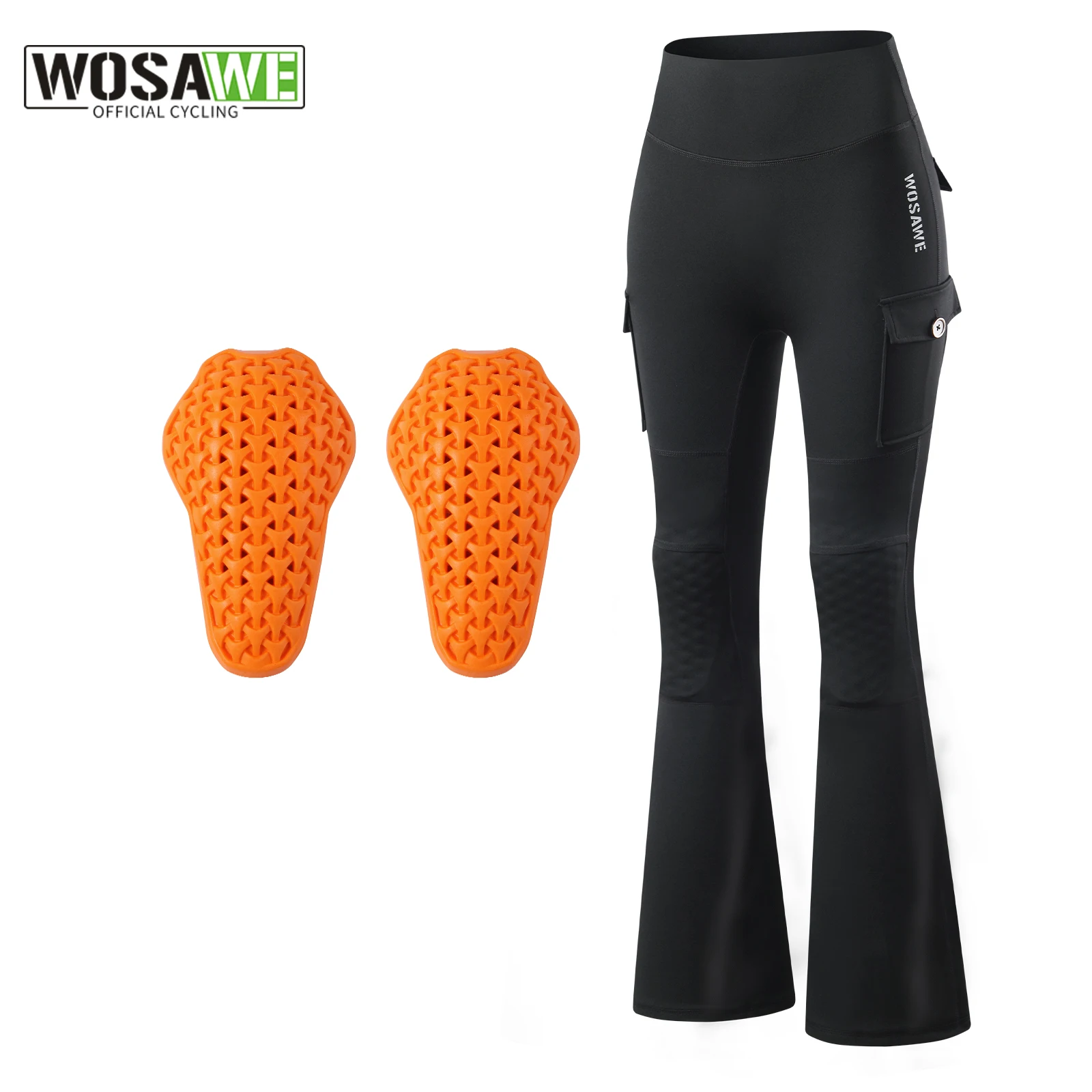 

WOSAWE Women Motorcycle Bell Bottom Pants Anti-Fall High Waist Riding Trousers with CE Knee Armor Protective Wear Flared leg