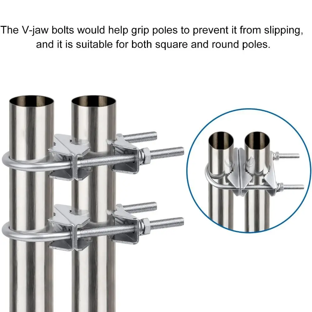 304 Stainless Steel Double Antenna Mast Clamp U-Bolt Fastening Corrosion Resistant V Jaw Block Adjustable Universal