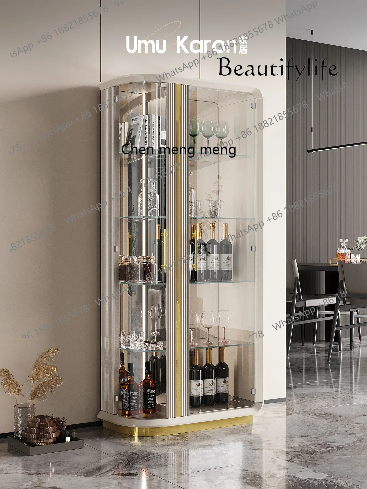 

20031Living Room Wall Wine Cabinet Display Cabinet Household Light Luxury High-End Cabinet with Glass Door Solid Wood New