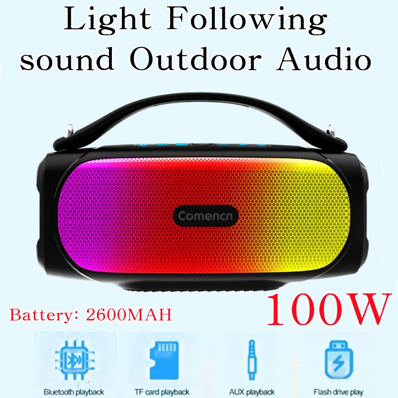 100W Bluetooth Speaker Caixa De Som Outdoor RGB Lamp Camping Portable Waterproof Strong Subwoofer Wireless Surround Sound Box