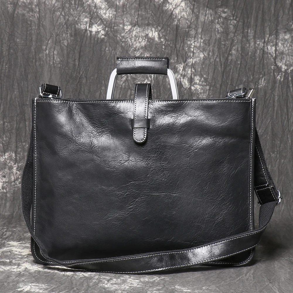 LUOKIR New Genuine Leather Briefcase Top Layer Cowhide Shoulder Crossbody Bag Vintage Style Fashion Large Capacity iPad Bag