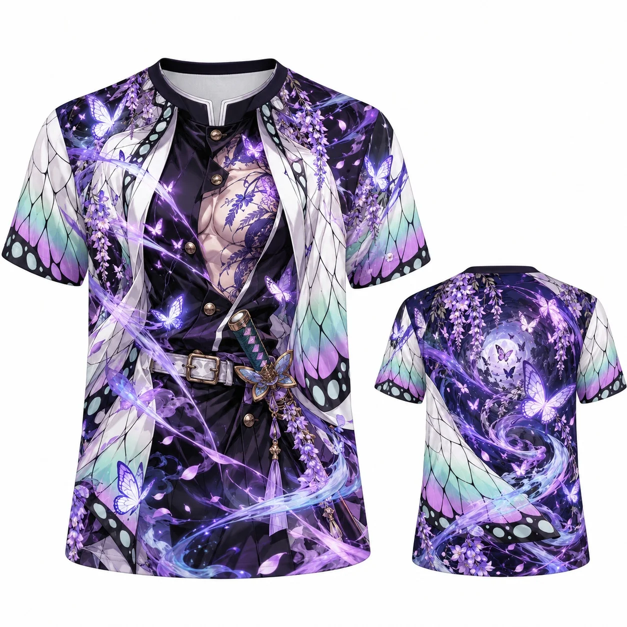 Shinobu Kocho Demon Slayer Grafik-T-Shirt für Damen, Anime-Schmetterlingskostüm-Print, kurzärmeliges, lässiges Oberteil – Detail 4