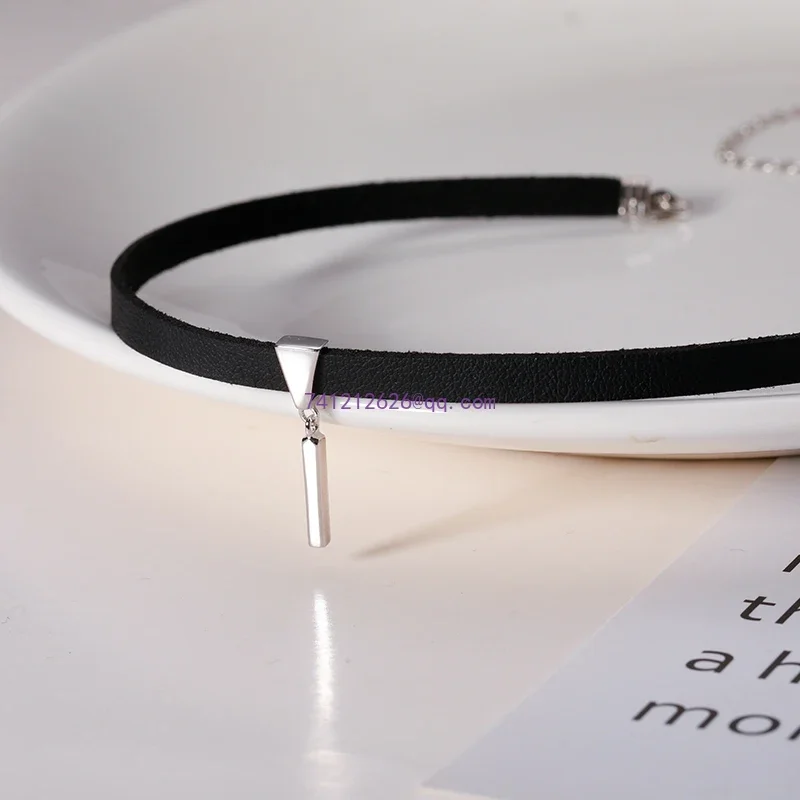 Summer internet celebrity pure silver necklace accessory black niche high-end feeling collarbone chain neck strap