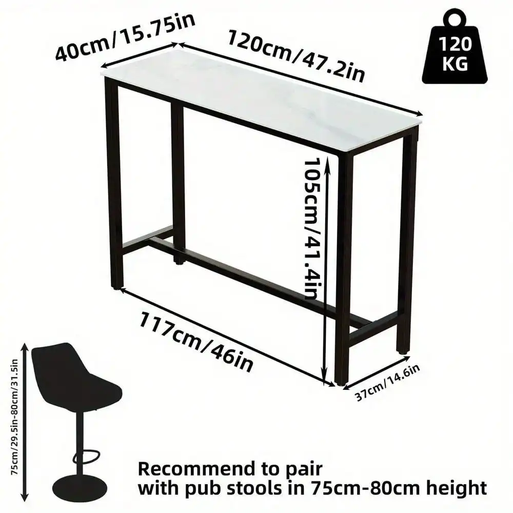 Tall Rectangle Marble Pub Table Bistro BarTable Cocktail