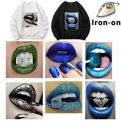 Diamond Dollar Lips heat transfe Sexy Lips DIY Print-on T-shirt Hoodies Washable Thermal Cloth Sticker Iron On Clothes Patches