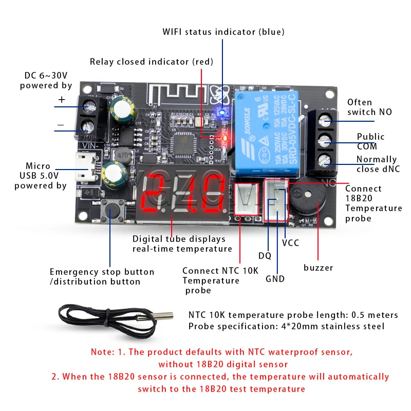 Remote WIFI Thermostat High Precision Temperature Controller Module Cooling And Heating APP Collection