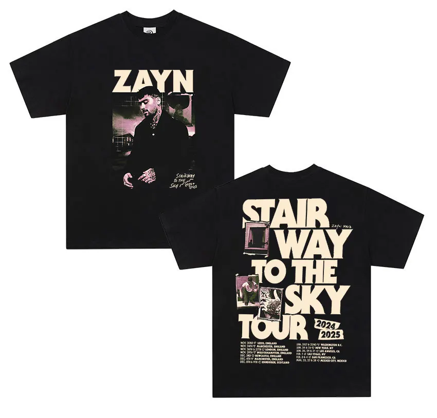 

Zayn Malik Startway To The Sky Tour 2025 Футболки с графикой Мужская мода Высококачественная хлопковая футболка Унисекс Хип-хоп Готические футболки