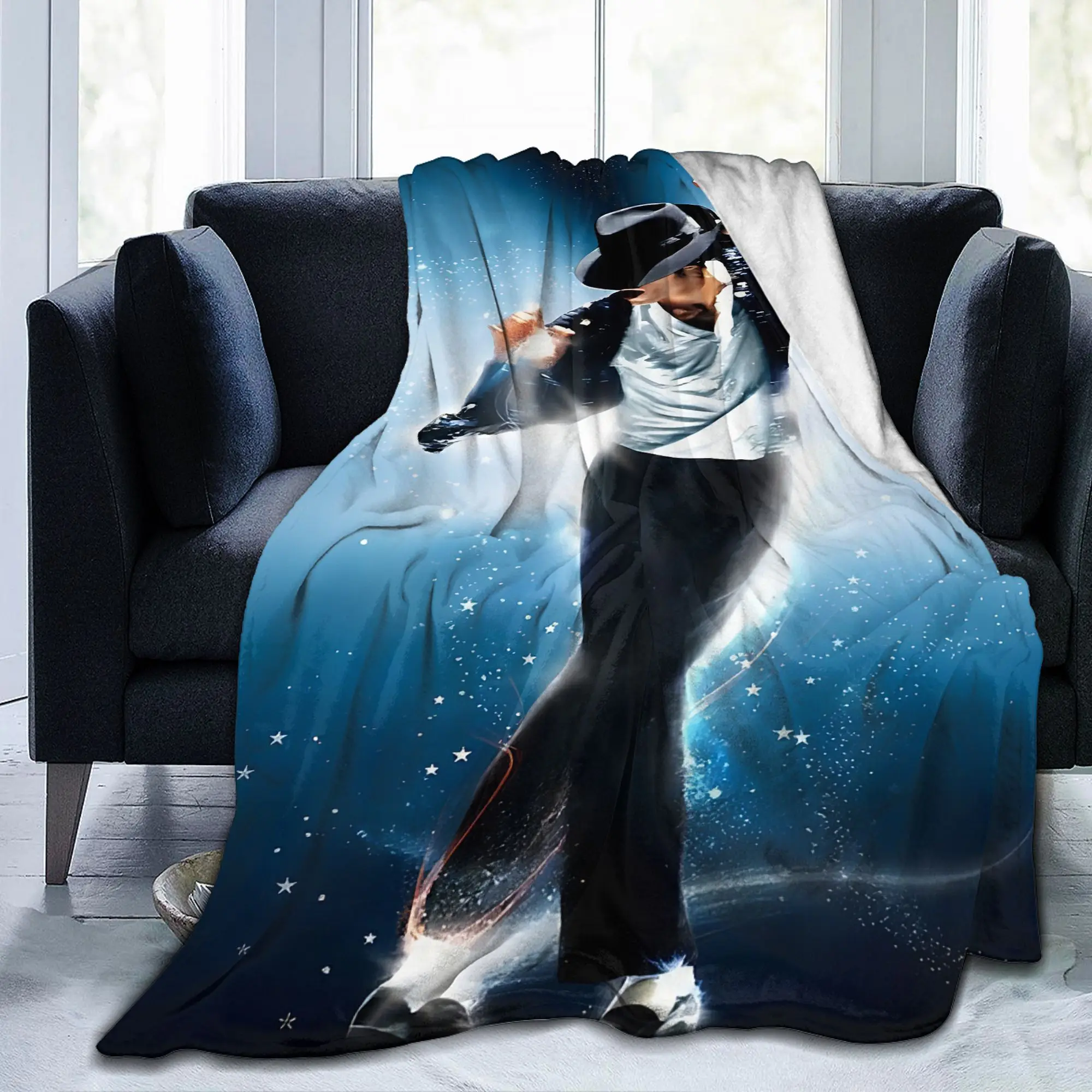 1pc Michael Jackson Moonwalk Dance Flannel Blanket, All Season Super Soft Warm Throw Blanket for Bedroom Living Room Camping, Ki