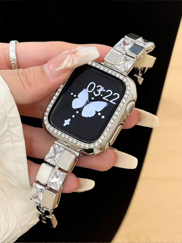 Cinturino diamantato di lusso per iWatch Ultra 9 8 7 42mm 44 45mm 49mm cinturino sottile in acciaio inossidabile per Apple Watch 38mm 40mm 41mm 6 5 SE 4