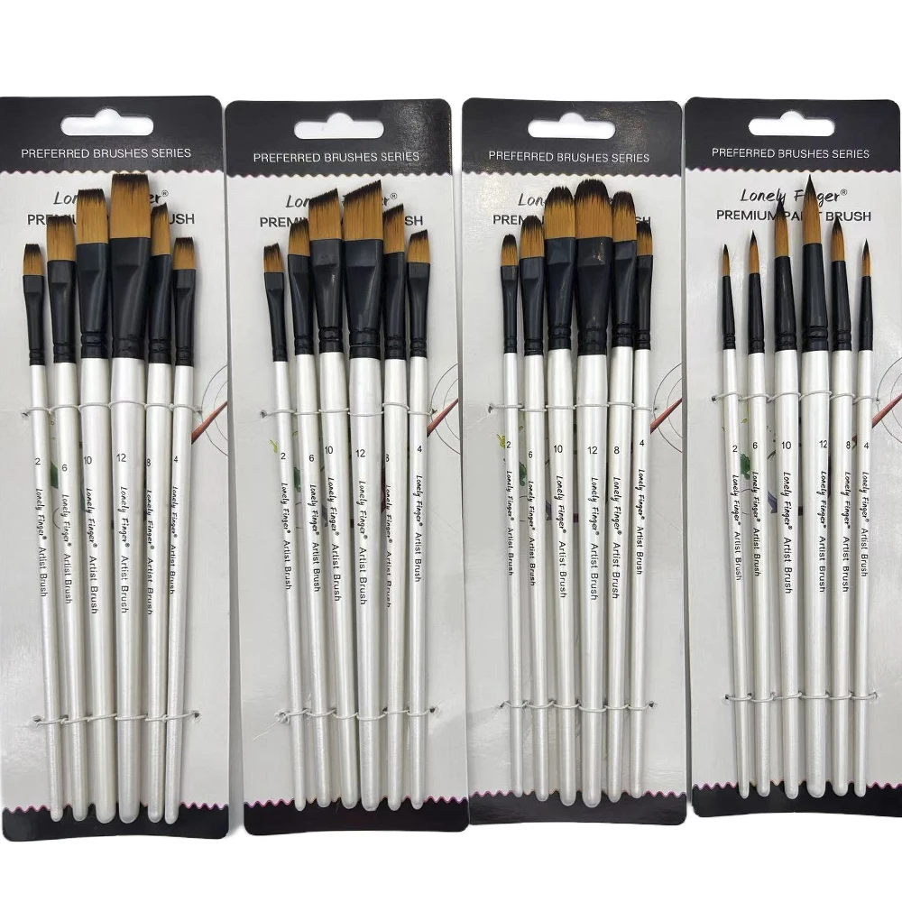 6pcs Paint Brushes Set Flat/Round/Filbert/Angular Artist Brushes For Watercolor Oil Gouache Painting School Office Supply