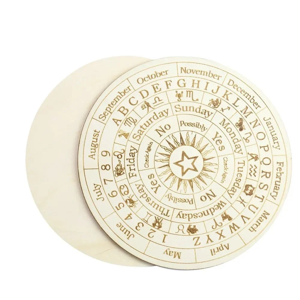 15cm Wooden Twelve Constellations Pendulum Plate Engraved Home Decoration Star Sun Moon Altar Message Coaster Wicca Tarot Plate