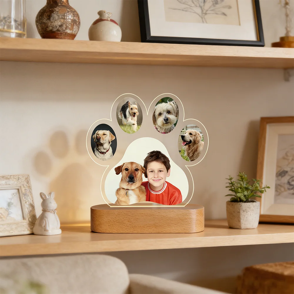 

Персонализированный ночник с фото питомца и текстом, LED-подсветка, акриловая основа из дерева, подарок в память о связях с питомцем, трогательный подарок для любителей животных