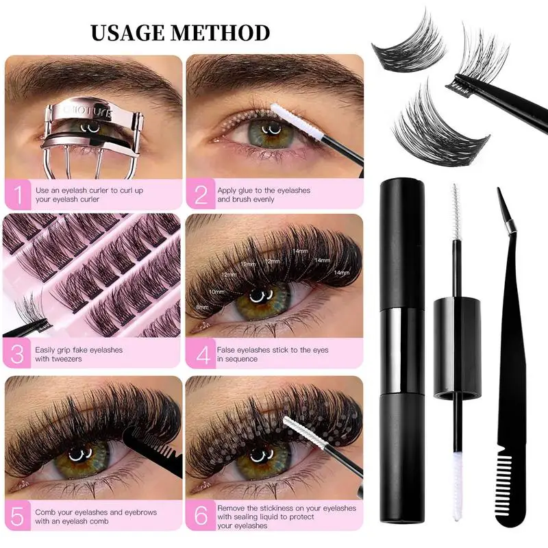 Eyelashes Extension Kit With Glue And Tweezers 100/120/140Pcs DIY Grafting Individual Eye Lashes Clusters Kit For Eye Makeup