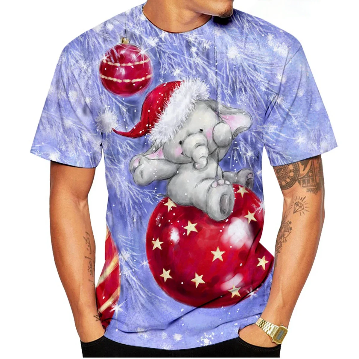 تي شيرت عيد الميلاد للجنسين مطبوع ثلاثي الأبعاد - نمط كرتوني سانتا كلوز، بلوزة كاجوال بأكمام قصيرة للرجال والنساء #4