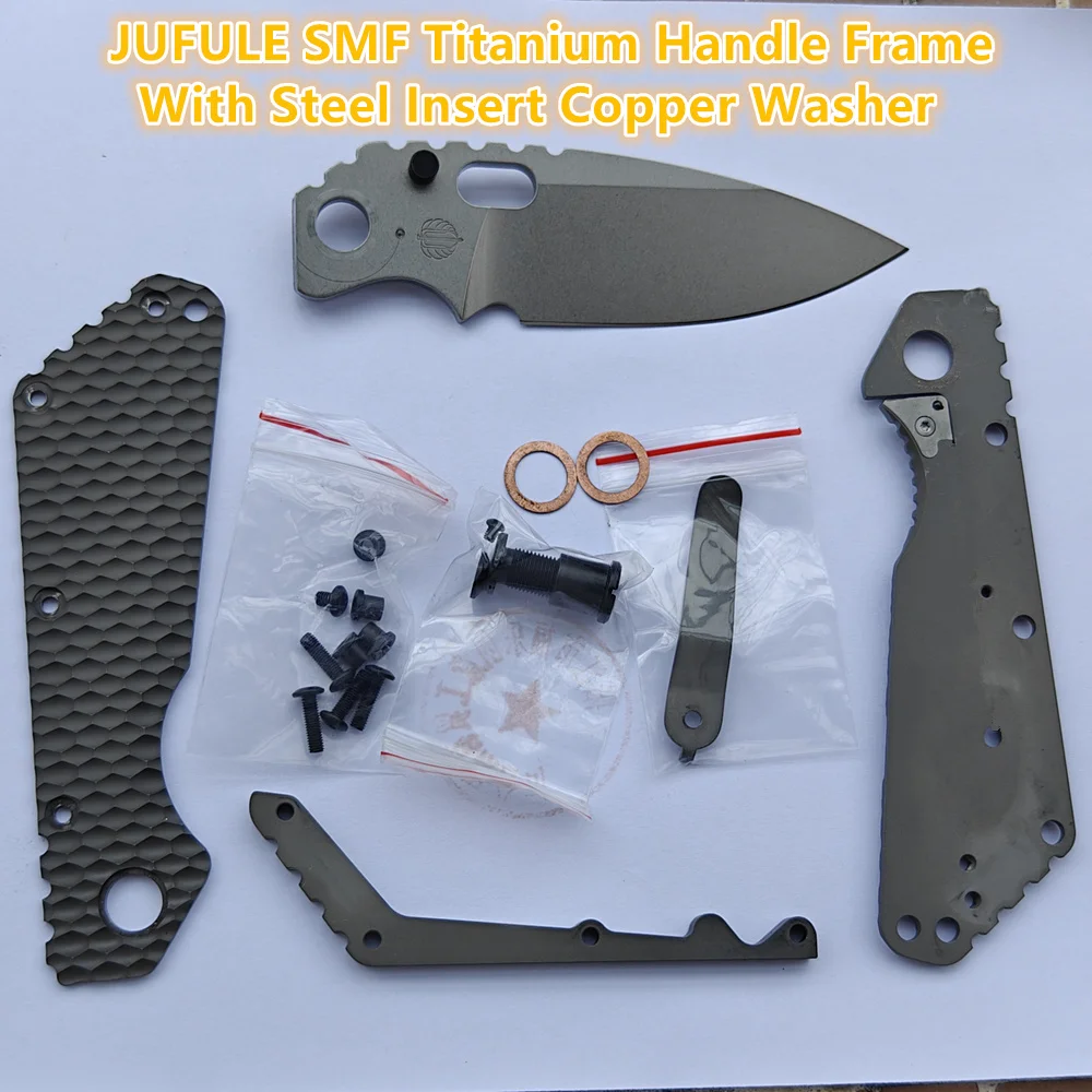 Titanium Handle Frame With Steel Insert SMF Strider Copper Washer AUS10 Drop Blade Camping Hunting EDC Tool JUFULE Folding Knife
