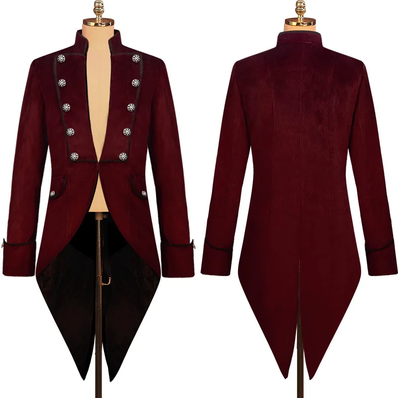 

New loween Tailcoat Medieval Retro Punk Men's Coat Performance Clothes Long Sle Slim Fit No Collar Youth Trend Long Tail...