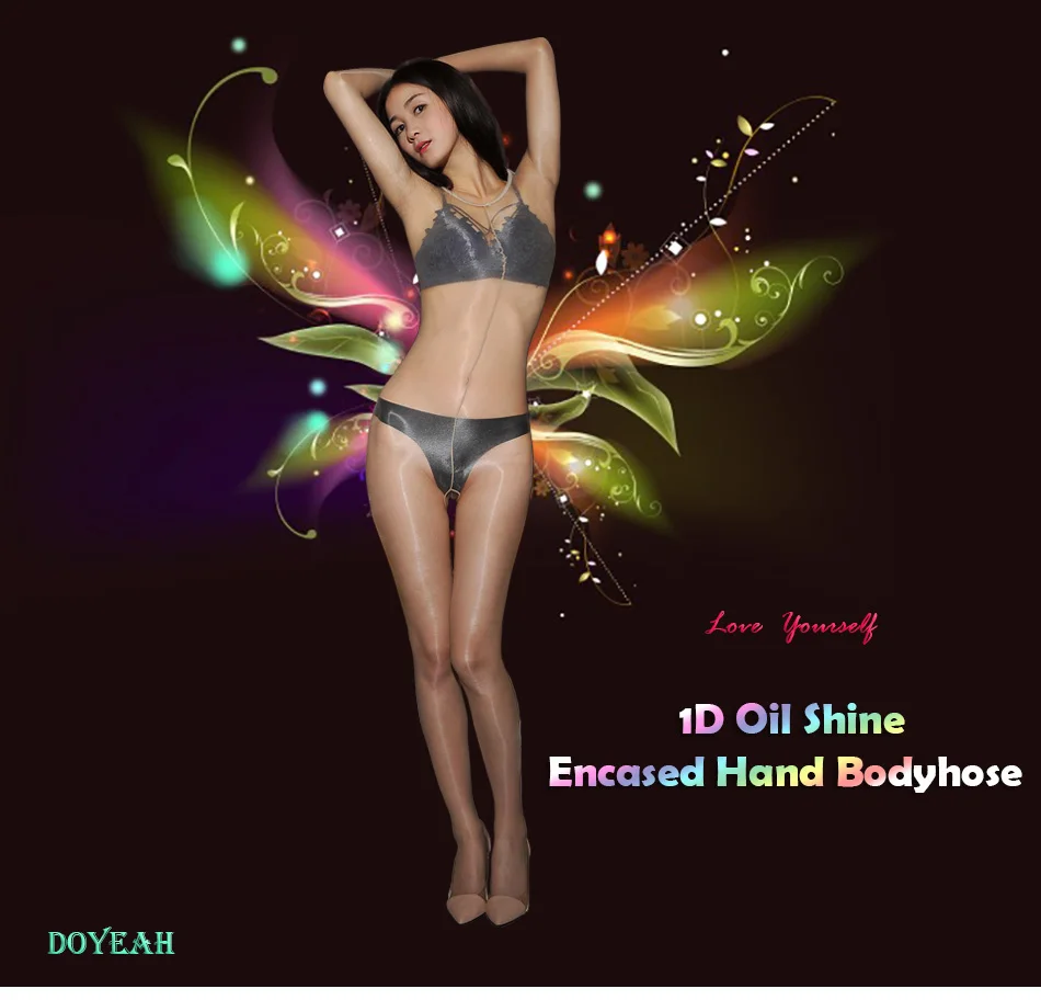 1D Oil Shine Encased Hand Bodyhose With Open or  Close or Sheath Crotch For Both Man & Woman Sexy Spandex Bodysuit DOYEAH 0018