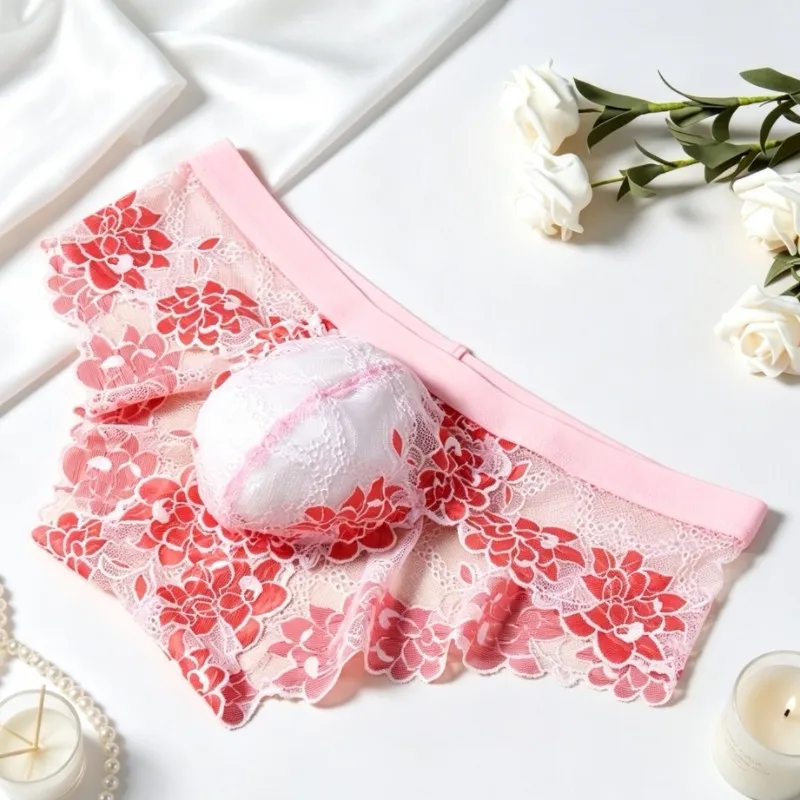 Man's Flower Lace Embroid High End Luxury Panty Briefs BF Gifts Harajuku