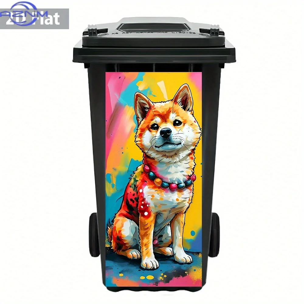 PVC Sticker of a 2D Flat Color-Splashed Shiba Inu (Full Body Sitting) – Back-Adhesive, Waterproof, Adorable Pet Decoration for