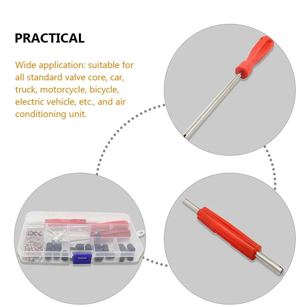 

1 set Valve Kit Leak Tested Cores Tire Valve Tool Stem Removal Puller Extender Bike Car Truck Motorcycle Bicycle