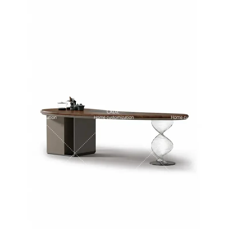 Black Walnut Curved Tea Table Large Flat Modern Light Luxury High End Coffee Table and Chair Set for Living Room Home