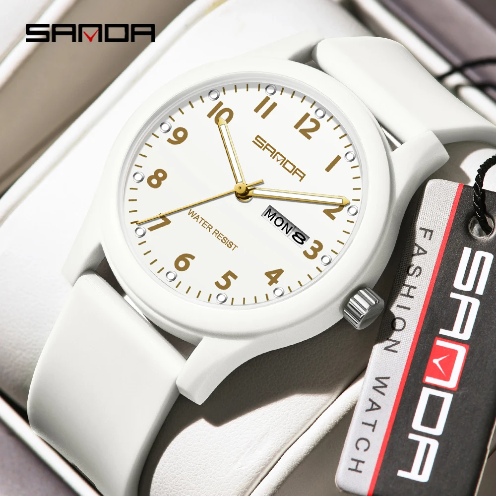 

SANDA 3263 модные простые студенческие кварцевые часы с календарем недели, светящиеся водонепроницаемые спортивные часы для девочек, повседневные детские наручные часы