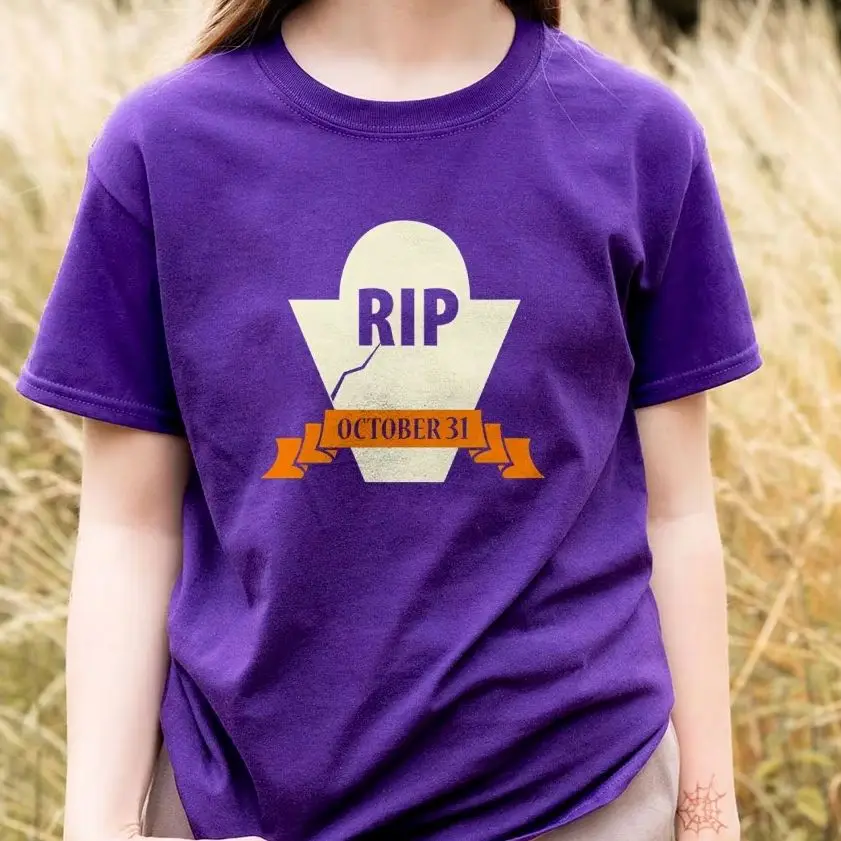 

Y2K Cotton Casual Women's T - Shirt, Short Sleeve Round Neck Fitted, Colorful Cute Cartoon Halloween Tombstone