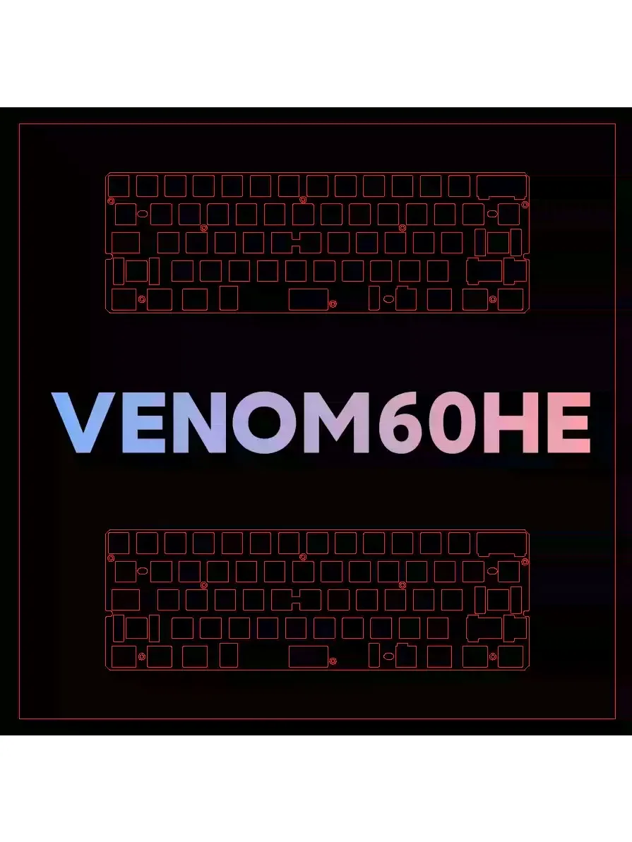 Płytka klawiatury 60HE Venom z efektem HALLA, magnetyczna, z materiałami PEI, BRASS, CF, PP (do montażu PCB, mocowana na śruby w stabilizatorach) — zdjęcie produktu 6