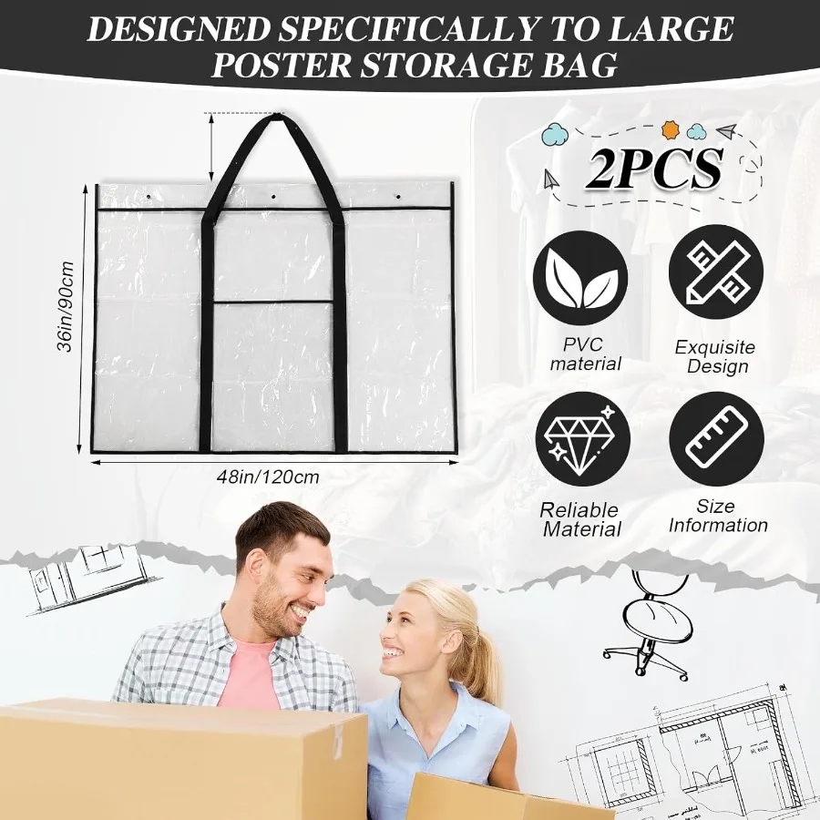 윈드윤 2팩 대형 포스터 보관 가방 48 x 36 게시판 홀더 아트 포트폴리오 케이스 PVC 아트 포트폴리오 컨테이너 게시판