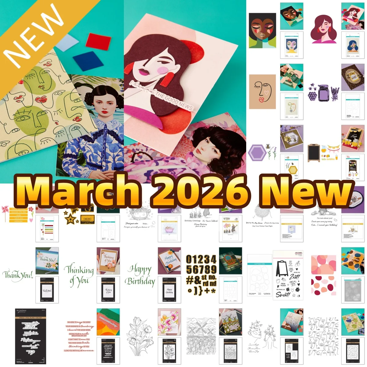 

March 2026 New Girl Facets All My Senses Sentiments Metal Cutting Dies Clear Stamps Tulip Press Plate Stencil for DIY Scrapbook