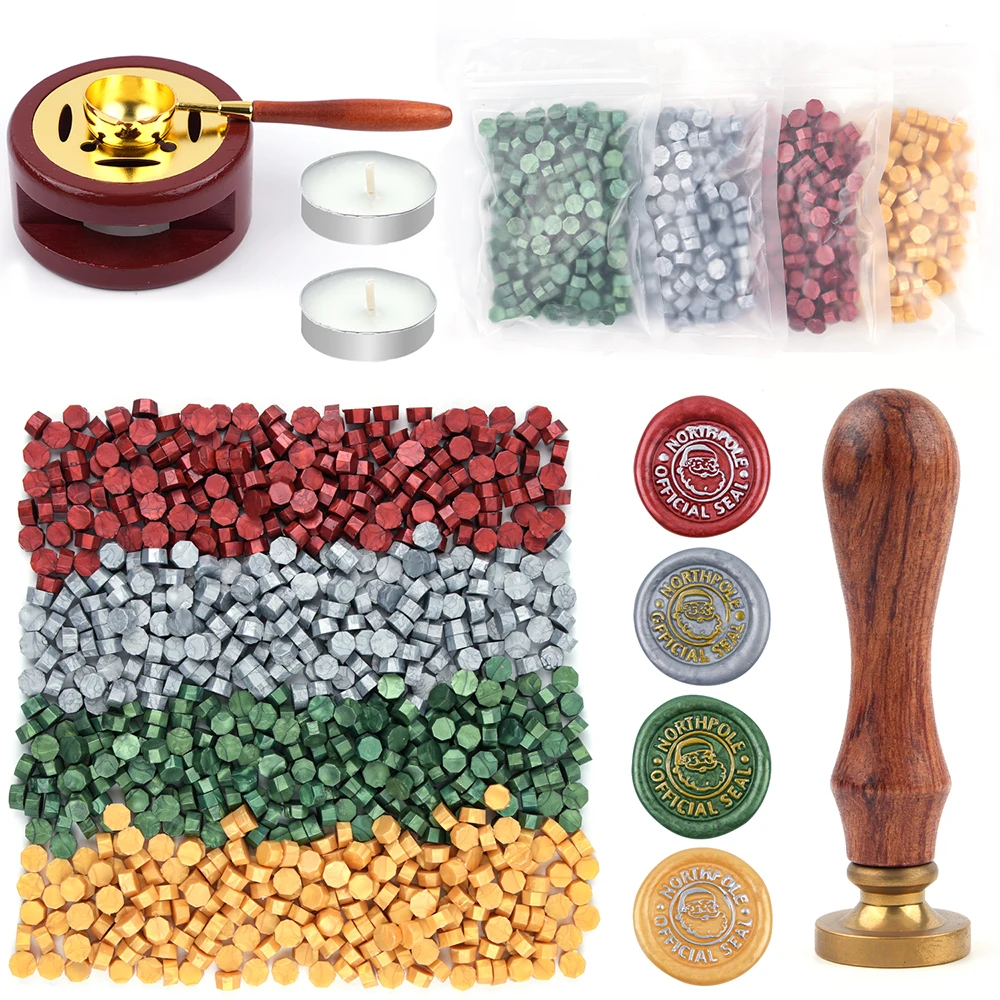 مجموعة ختم شمع عيد الميلاد - 800 قطعة من الخرز، ختم سانتا كلوز، أكثر دفئًا، ملعقة، شموع Tealight للمغلفات، الحروف، الحرف اليدوية، هدية عيد الميلاد #1