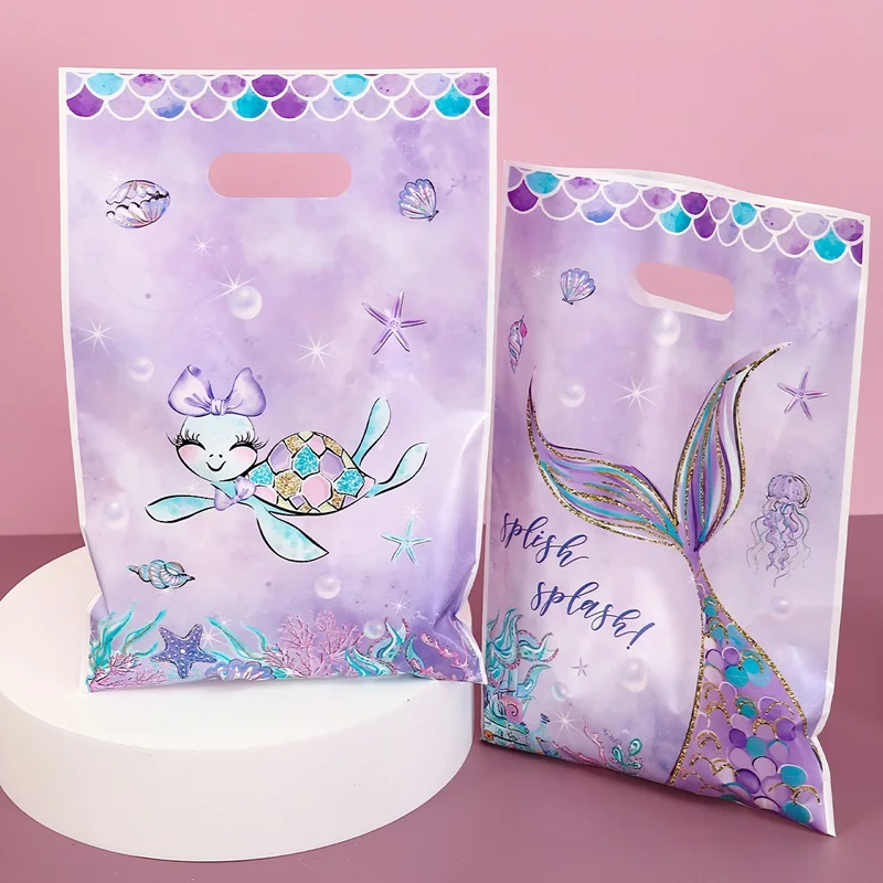 10/20/50pcs Mermaid Candy Bag Purple Mermaid Theme Gift Packaging Bag for Girls Birthday Baby shower Wedding Decoration Supplies