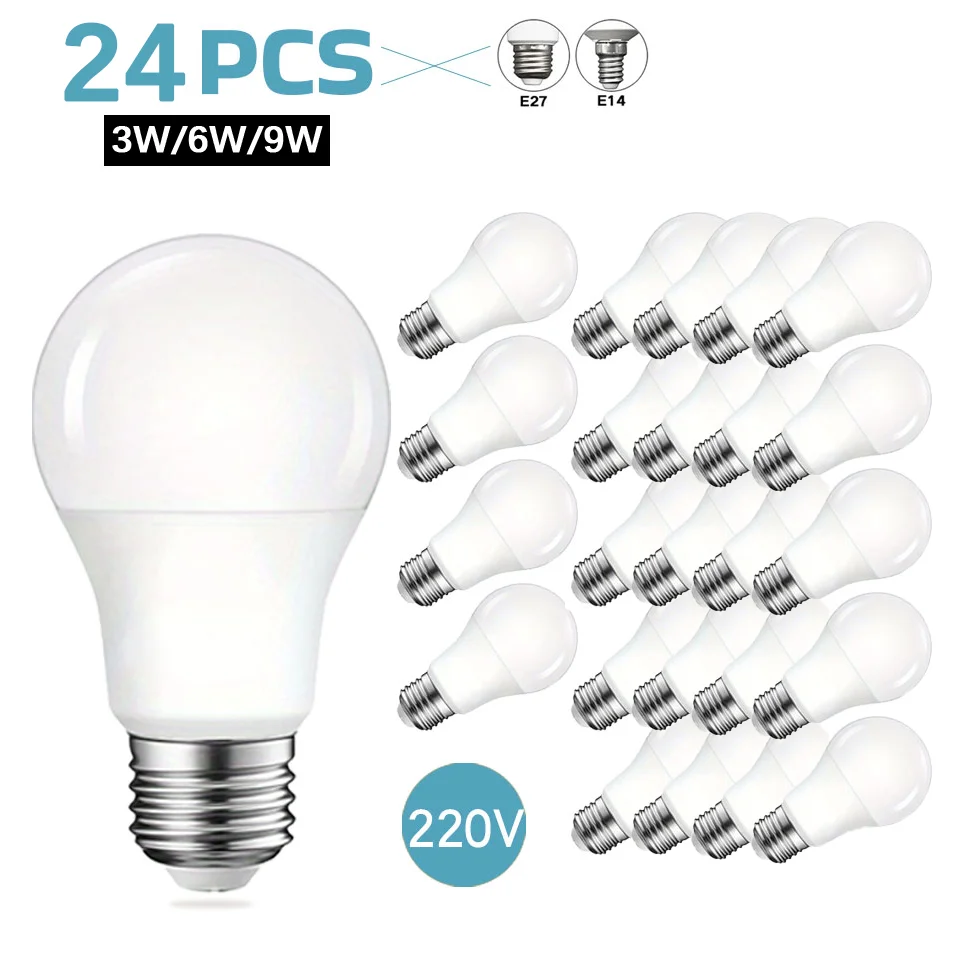 24pcs LED Light Bulbs E27/E14 LED AC220V Light Bulbs 9W 6W 3W Lampada Ampoules Living Room Home LED Bombilla For Home Decoration